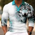 Animal Wolf Polo 3d tiger Lion Eagle Wolf Bear Print Fashion Polo T Shirts For Men Top Oversized Street Long Sleeve Men Clothing Ruiqir Super Store. 