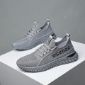 Men's shoes, mesh breathable running shoes, men's trendy casual soft-soled fly-knit shoes, spring and autumn versatile sports men's fashion shoes. 