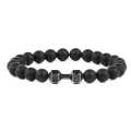 Stainless Steel Black Stone Beaded Bracelet Fitness Fit Life Prayer Dumbbell Bracelets for Men.