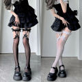 Mesh Fishnet Thigh High Stockings JK Lolita Girl Long Socks Stockings Japanese Style Lace Bowknot Suspender Knee High Socks.