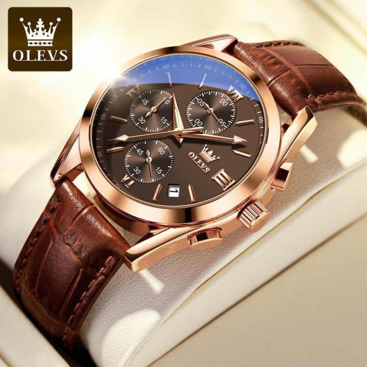 OLEVS 2872 Watch For Men Waterproof Business Dress Analog Quartz Calendar  Wristwatch Luxury Brand Date Sport Leather Luminous Clock Watch