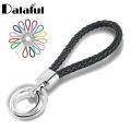 15 Colors PU Leather Braided Woven Rope Double Rings Fit DIY bag Pendant Key Chains Holder Car Keyrings Men Women Keychains K224.