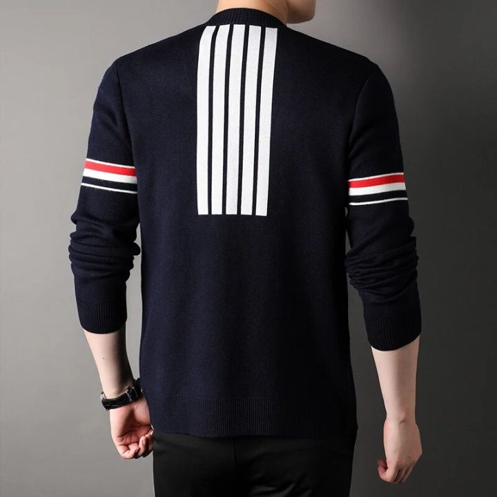 Luxury TB Fashion Brand High Quality Sweaters Men Slim Fit V-Neck Striped Cardigans 4 Bar Clothing Cotton Casual Coat Males