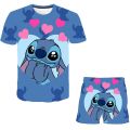 New Girls Stitch Clothing Set Summer Short Sleeve T Shirts + Short Trousers Clothes 2Pcs Outfits Stich Unisex Girls Clothes Suit. 