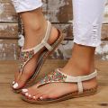 Clip Toe Bohemian Style Sandals for Women Fashion Mix Color Pearl Rome Sandals Woman 2023 New Flat with Non-Slip Beach Shoes. 