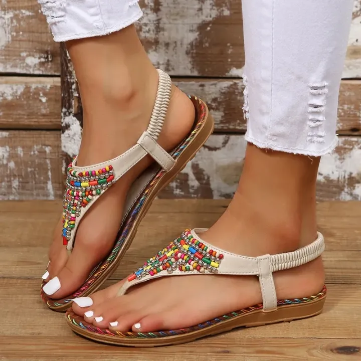 Clip%20Toe%20Bohemian%20Style%20Sandals%20for%20Women%20Fashion%20Mix%20Color%20Pearl%20Rome%20Sandals%20Woman%202023%20New%20Flat%20with%20Non-Slip%20Beach%20Shoes%20-%20Image%204