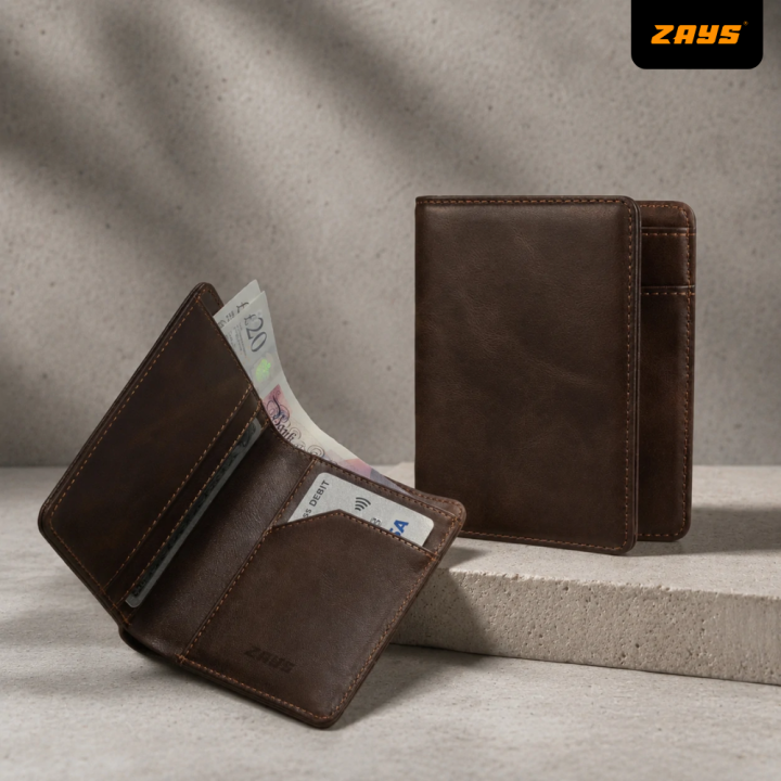 Zays Eco-Friendly Top-Grain Cowhide Leather Bifold Wallet for Men, Slim Compact Wallet 4.3 x 3.3 x 0.4 Inch, 5 Card Slots, 2 Hidden Compartments, 2 Cash Chambers, Microfiber-Lined Pocket, Lightweight 60g