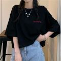 Pure Cotton ins Short T T-shirt Female Harajuku Style Student Summer New Korean Style Loose Black Figure Flattering Short Sleeve Top Fashion. 