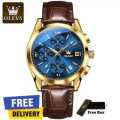 Olevs Top Luxury Leather Analog quartz fashionable watch for men. 