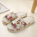 Women Casual Floral Indoor Home Slippers Flower Soft Slippers Spring Autumn Flip Flops Female Linen Slides Slippers.
