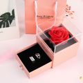 Eternal Rose Flower For Women Christmas Valentine's Day Gifts Packaging Case Romantic Jewellery Jewelry Gift Box 1Set Transparent Acrylic Ring Earrings Necklace Storage Boxes.