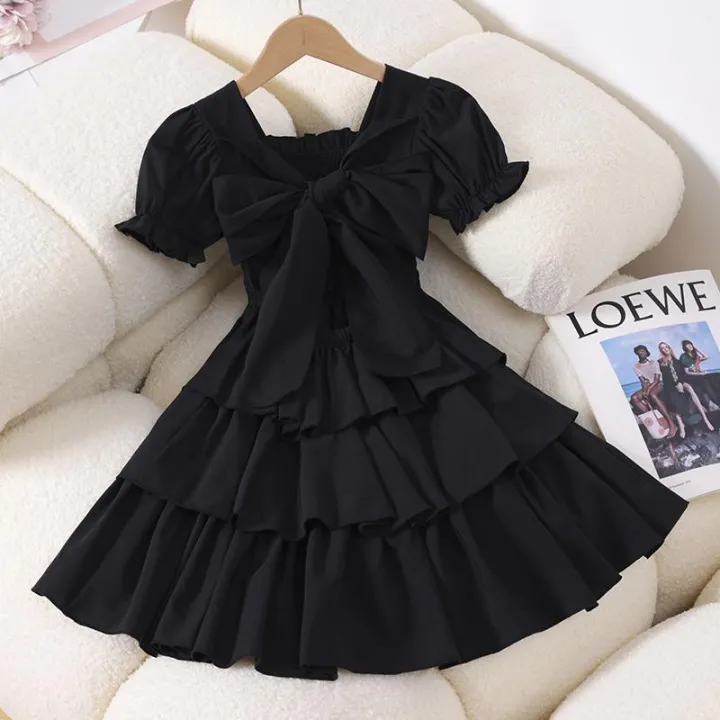 Girls%20Dress%20Summer%20Dress%20New%20Children's%20Foreign%20Style%20Bow%20Princess%20Dress%20European%20and%20American%20Style%20Girl%20Black%20Skirt%20Summer%20-%20Image%207