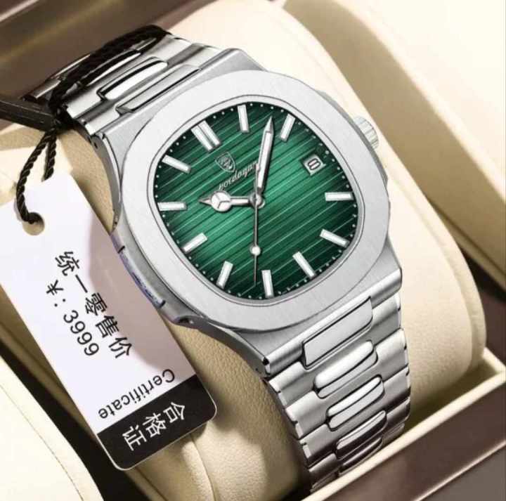 POEDAGAR Luxury Watch Business Waterproof Male Clock Luminous Date Stainless Steel Square Quartz Men Watch 613