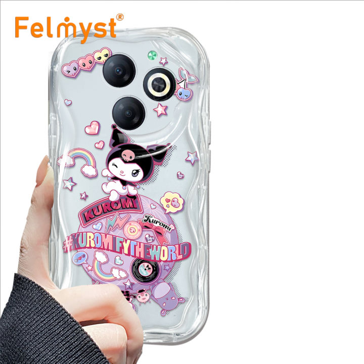 FELMYST%20for%20Infinix%20Smart%208%20Tecno%20Pop%208%20Spark%2020C%2020%20Hot%2040i%20Back%20Cover%20Cartoon%20Kuromi%20Case%20Cream%20Texture%20Wavy%20Edge%20Soft%20Silicone%20Mobile%20Cover%20-%20Image%202