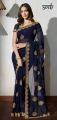 Indian Weightless Georgette Saree Blue Color High Quality Embroidery Work On Blouse. 