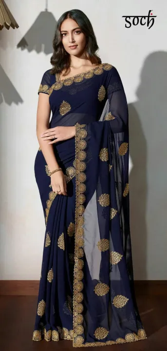 Indian%20Weightless%20Georgette%20Saree%20Blue%20Color%20High%20Quality%20Embroidery%20Work%20On%20Blouse%20-%20Image%203