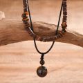 Stone and Wood Bead Chain with Ball Pendant Necklace for Men Trendy Accessories on the Neck Male 2023 Fashion Jewelry Decoration.