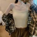 Korean Style Solid Color Hot Girl Vest Camisole Women's Western Style Autumn and Winter with Chest Pad Drawstring Slim-Fit Low Collar Top.