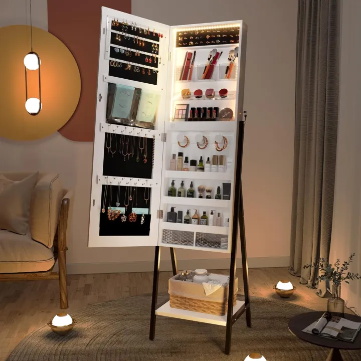 LVSOMT%203%20LEDs%20Mirror%20Jewelry%20Cabinet,%2042.5%20Jewelry%20Mirror%20Cabinet,%20Full%20Length%20Mirror%20with%20Jewelry%20Storage,%20Standing%20-%20Image%202