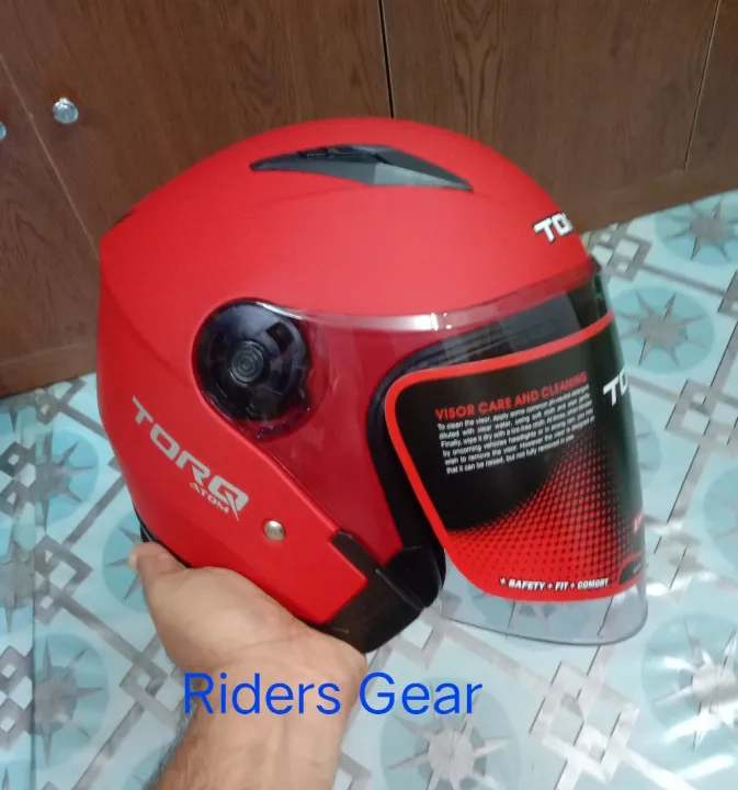 Torq%20Atom%20Mat%20Red%20Halfface%20Helmet%20With%20Sunvisor.%20-%20Image%204