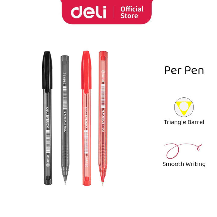 Deli EQ9-BK Black Ink 0.7mm Ball Point Pen - 10pcs