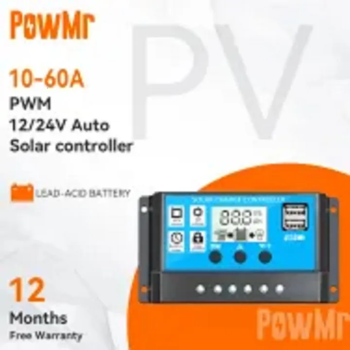 PowMr PWM Solar Charger Controller 10A 20A 30A 40A 50A 60A 12V 24V Battery Charger LCD Dual USB Solar Panel Regulator for Max 50V PV Input RBL