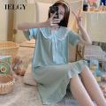 IELGY long nightdress Korean version ins summer pajamas women short-sleeved home service thin skirt. 