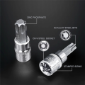 13Pcs Star Torx Bit Socket Set T8-T70 H2-H14, Sockets 1/4Inch,3/8Inch & 1/2Inch Drive for Hand Use Work Easy Install Easy to Use. 