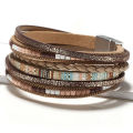 ZG Multilayer Brown Leather Bracelet For Women Fashion Creative Bohemian Hand Woven Magnetic Clasp Bracelet.