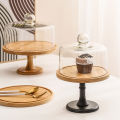 Goblet Cake Tray Rotating Display Stand Wooden Bread Sampling Plate Pastry Table with Lid Cake Cover Glass Cover. 