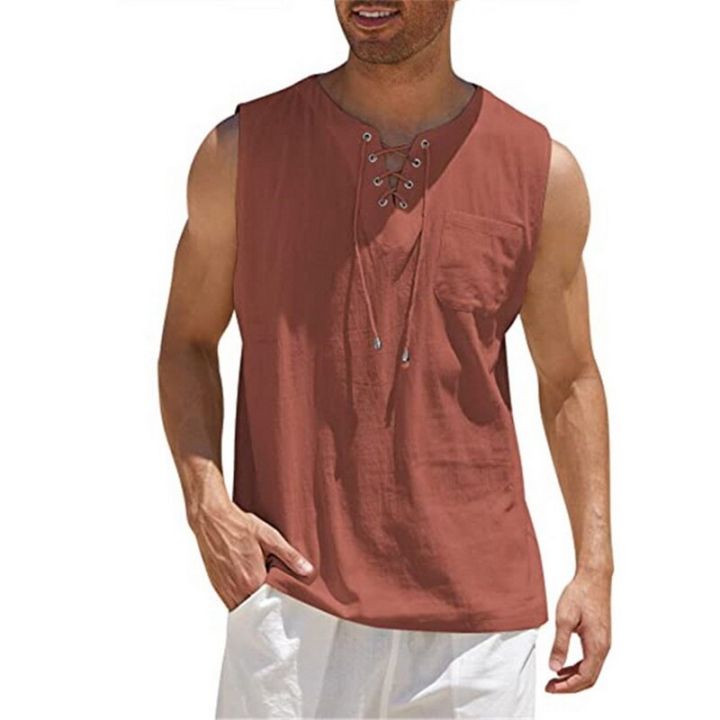 Casual%20Summer%20Men%20Cotton%20Linen%20Tank%20Top%20Solid%20Color%20Sleeveless%20V%20Neck%20Loose%20Bandage%20Pocket%20Vest%20Tops%20Men'S%20Blouse%20Shirt%20Clothing%20-%20Image%202