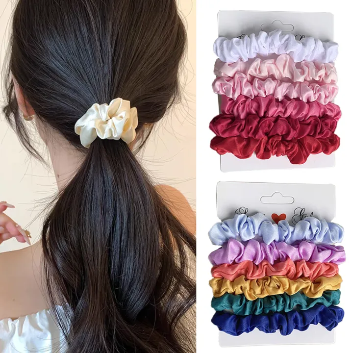 6Pcs/Set%20Matte%20Small%20Intestine%20Hair%20Ring%20Silky%20Satin%20Hair%20Scrunchies%20Simple%20Versatile%20Ponytail%20Holder%20Sweet%20Solid%20Color%20Headwear%20-%20Image%203