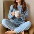 Autumn and Winter Coral Velvet Pajamas Women's Fleece-Lined Thickened Outer Wear Flannel Pajamas Pajama Pants Home Wear Warm Suit.