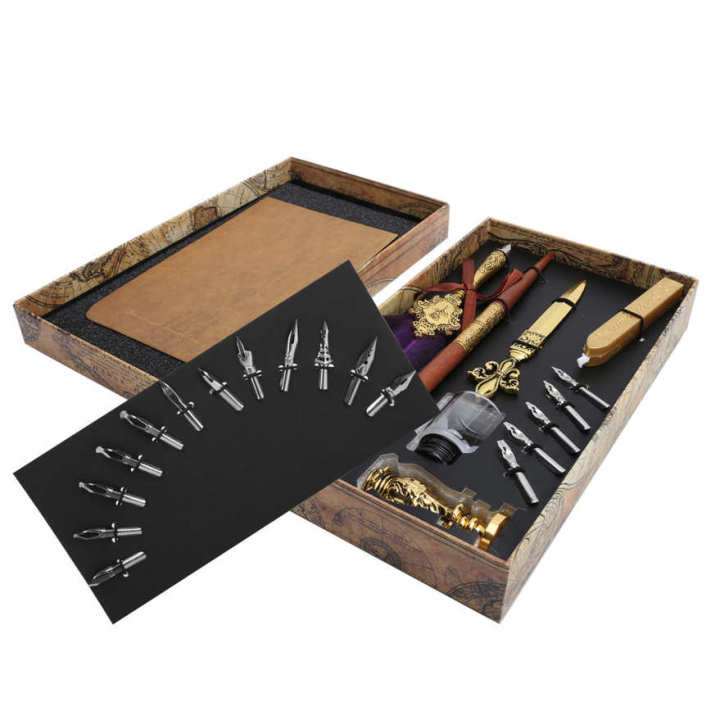 Feather%20Pen%20Kit%20Set%20Calligraphy%20Writing%20Drawing%20Quill%20Dip%20Vintage%20Art%20Craft%20Collection%20-%20Image%203