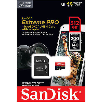 Sandisk Extreme Pro 512GB MicroSDXC UHS-I U3 Class 10 Memory Card with Adapter
