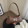 Handbag Chic Bow Pu Leather Shoulder Bag French Design Textured Underarm Bag for Women Evening Casual Party Gift.