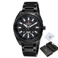 NAVIFORCE NF9038 - Black Stainless Steel Analog Watch for Men - Black.