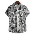 Hawaiian Shirt Short-Sleeved Shirt Men's Lapel Button-Down Shirt Graffiti Print Clothing Street Casual Loose Clothes 2024Fashion.