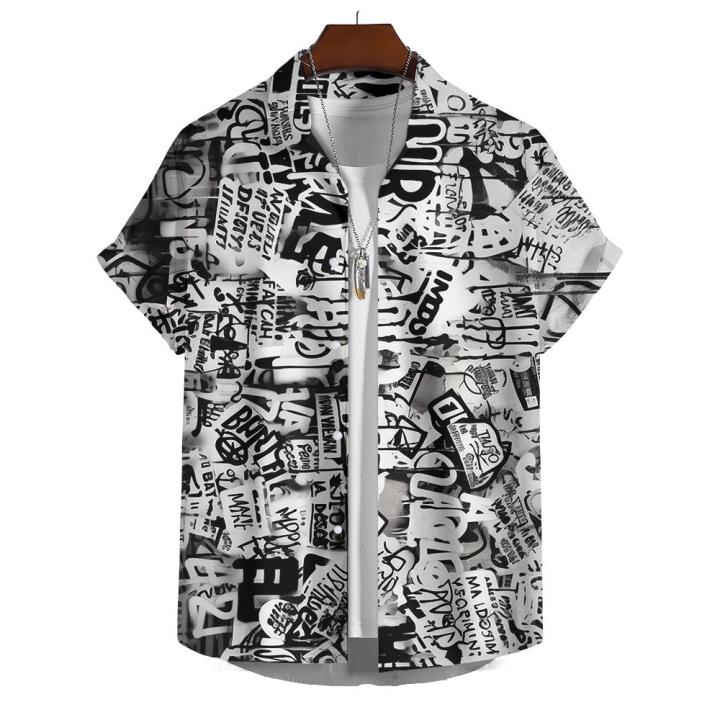 Hawaiian%20Shirt%20Short-Sleeved%20Shirt%20Men's%20Lapel%20Button-Down%20Shirt%20Graffiti%20Print%20Clothing%20Street%20Casual%20Loose%20Clothes%202024Fashion%20-%20Image%202
