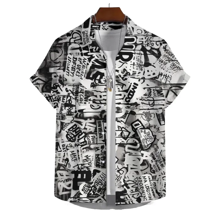 Hawaiian%20Shirt%20Short-Sleeved%20Shirt%20Men's%20Lapel%20Button-Down%20Shirt%20Graffiti%20Print%20Clothing%20Street%20Casual%20Loose%20Clothes%202024Fashion%20-%20Image%202