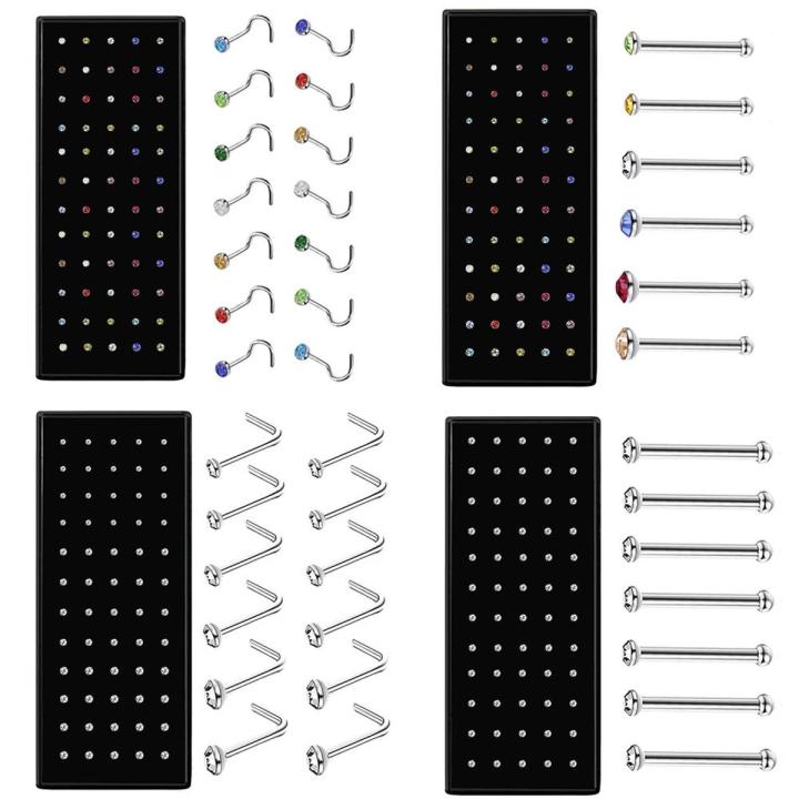 40/60 Piece/Set Crystal Surgical Steel Nose Stud Pack Nose Piercing Straight Nose Ring Set Ear Bone Needle Studs Body Jewelry