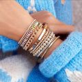 【TianYu Mall】Bohemia Shiny Crystal Female Handmade Beaded Statement Bracelets for Women Gold Color Hand Link. 
