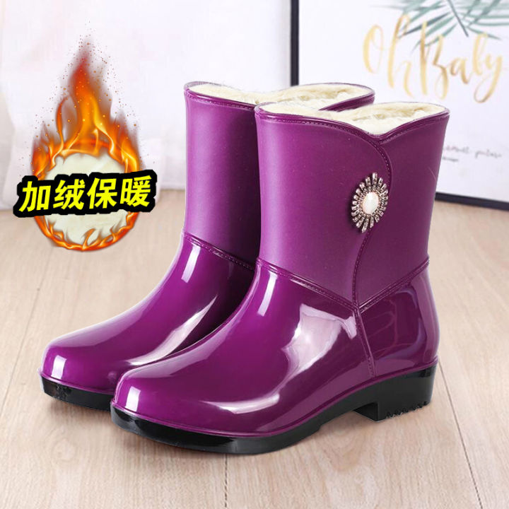 New%20Fleece-Lined%20Warm%20Rain%20Boots%20Women's%20Fashion%20Waterproof%20Non-Slip%20Kitchen%20Work%20Rubber%20Shoes%20Mid-Calf%20Rain%20Boots%20Women's%20Rain%20Shoes%20Summer%20-%20Image%202