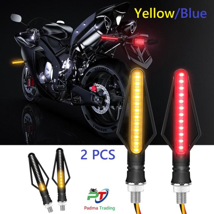 2PCS LED Motorcycle Turn Signal Lights 12V Super Bright Indicator Clignotant Blinker Daytime Running Light -i52 Yellow/ Blue