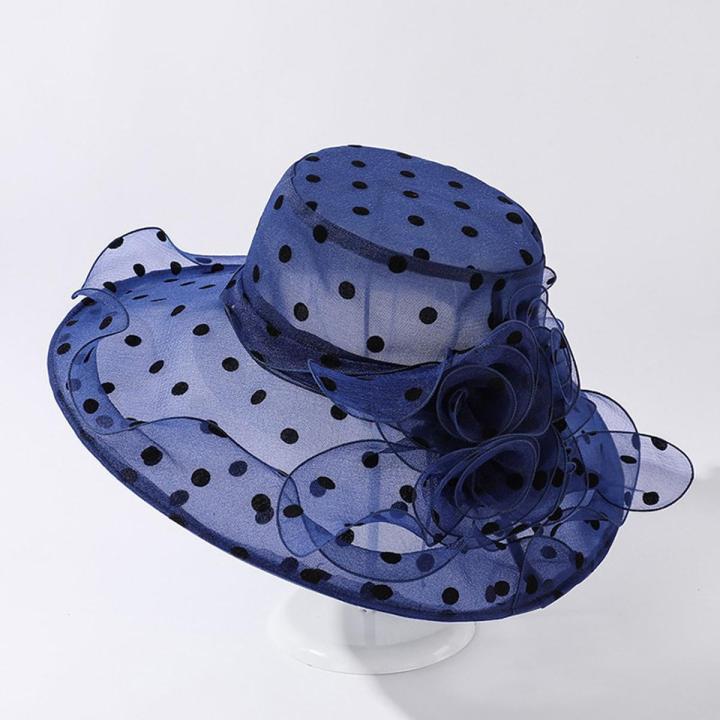 New Ladies Elegant Flower Church Hats Summer Large Wide Brim Fedora Hat For Women Organza Hat Beach Sun Kentucky Derby Hat