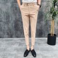 2022 Korean Style Ankle Length Spring Summer Men Dress Pants Stretched ple Slim Fit Casual Office Trousers Formal Wear Hot.