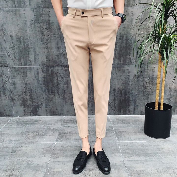 2022%20Korean%20Style%20Ankle%20Length%20Spring%20Summer%20Men%20Dress%20Pants%20Stretched%20ple%20Slim%20Fit%20Casual%20Office%20Trousers%20Formal%20Wear%20Hot%20-%20Image%202