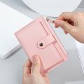 Women PU leather short pocket buckle zipper wallet Korean mini plain color flap trend purse multi-card high capacity card holder. 