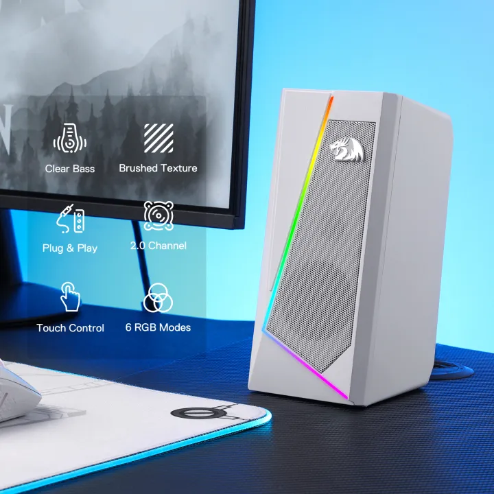 Redragon%20GS520%20RGB%20Desktop%20Speakers,%202.0%20Channel%20PC%20Stereo%20Speaker%20with%206%20Colorful%20LED%20Modes,%20Enhanced%20Sound,%20White/Pink%20-%20Image%202