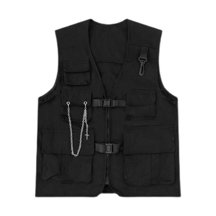 Men'S%20Cargo%20Vest%20Multi%20Pockets%20Sleeveless%20Solid%20Color%20V%20Neck%20Loose%20Match%20Pants%20Zipper%20Chain%20Decor%20Men%20Waistcoat%20Men%20Clothes%20-%20Image%202
